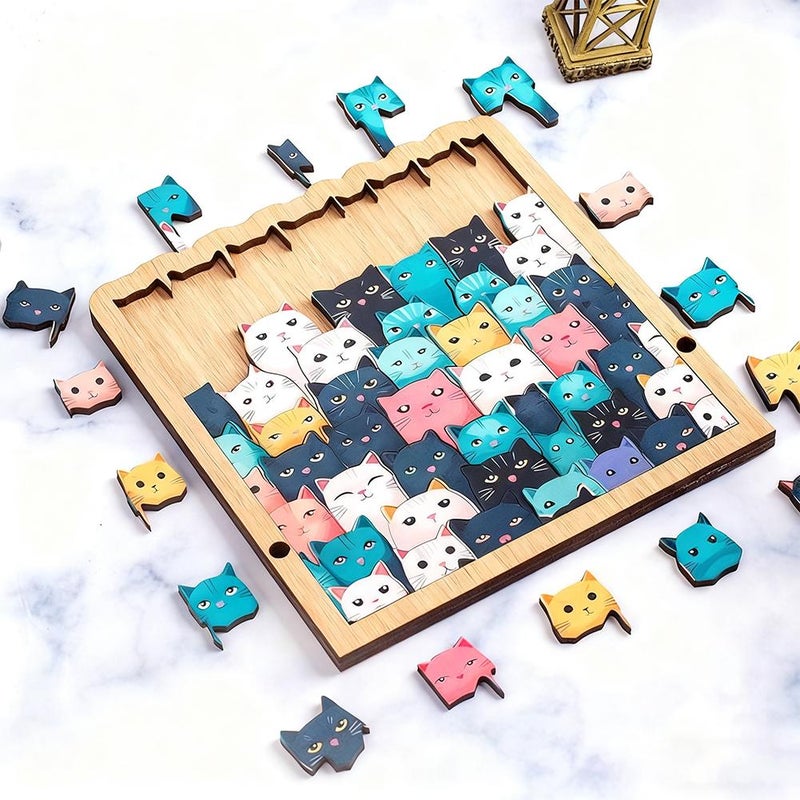 Cat Shaped Puzzle, 62-piece Colored Cat Shaped Wooden Jigsaw Puzzle for Adults, Framed by Adorable Cats Outline Puzzles, for Birthday, Christmas, New Year, & Easter Celebrations - Image 3